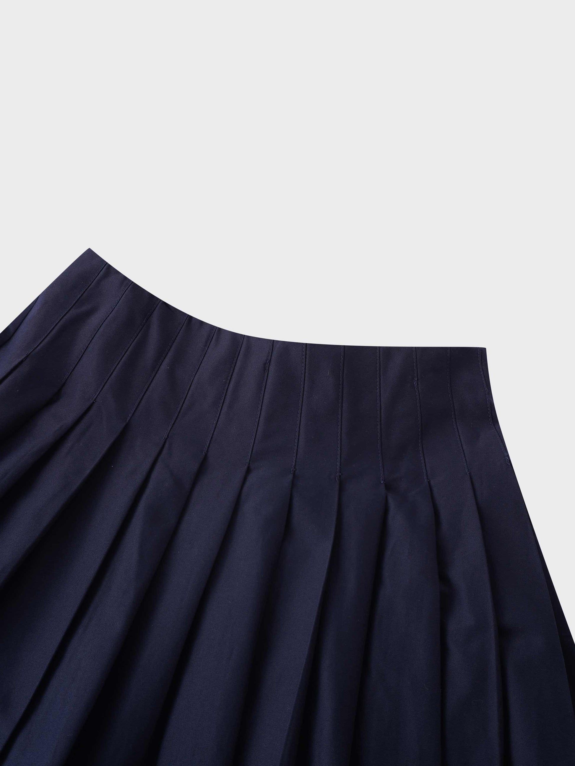 Full Pleated Skirt-Navy-2