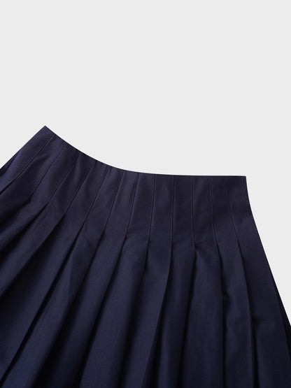 Full Pleated Skirt-Navy-2