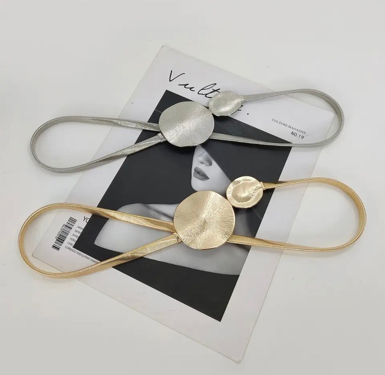 Circle Medallion Gold Elastic Metal Belt-0