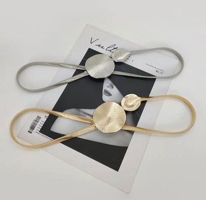 Circle Medallion Gold Elastic Metal Belt-0