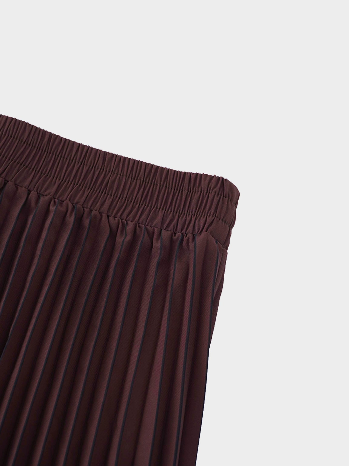 Elastic Waist Printed Pleated Skirt-Brown Chevron Border-3