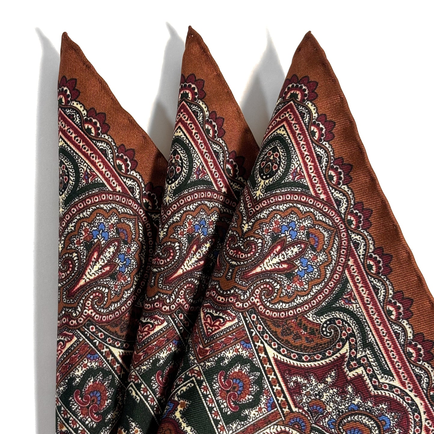 Forest Green & Brown Floral Motif Ancient Madder Silk Pocket Square-1