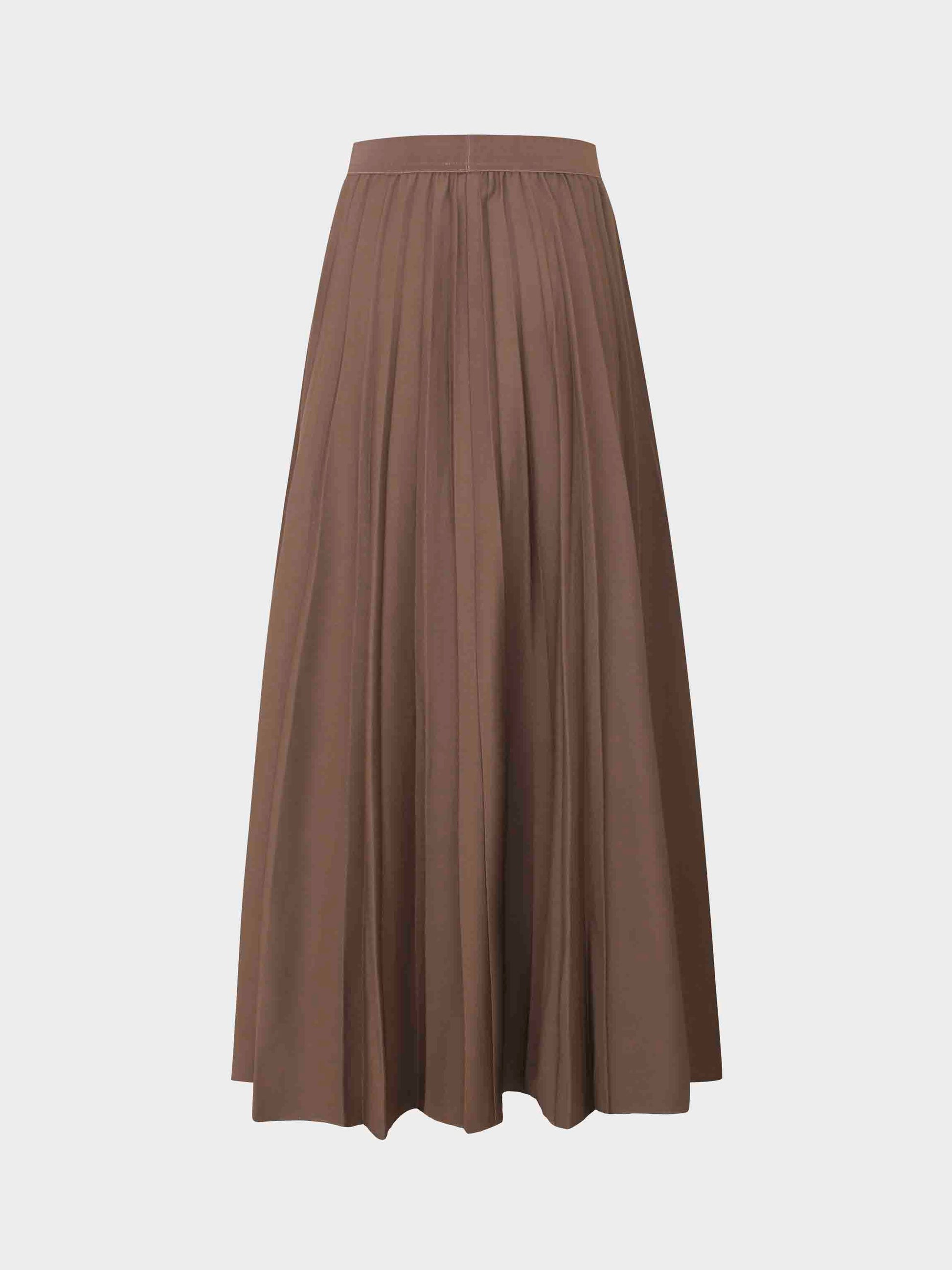 Pleated Skirt 37"-Brown-1