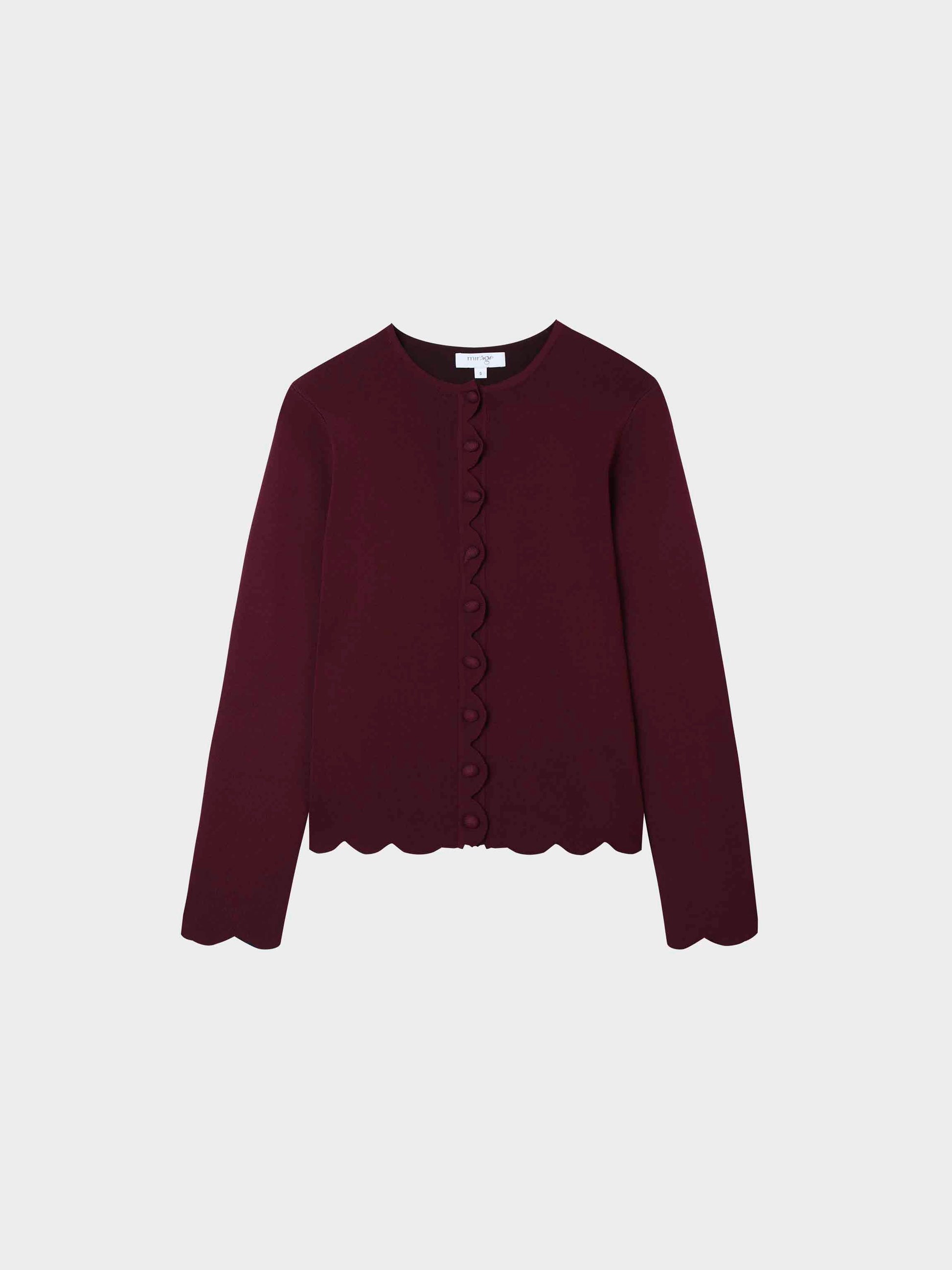 Scallop Edge Crew Cardigan-Wine-1