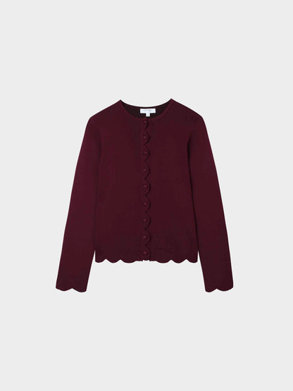 Scallop Edge Crew Cardigan-Wine-1
