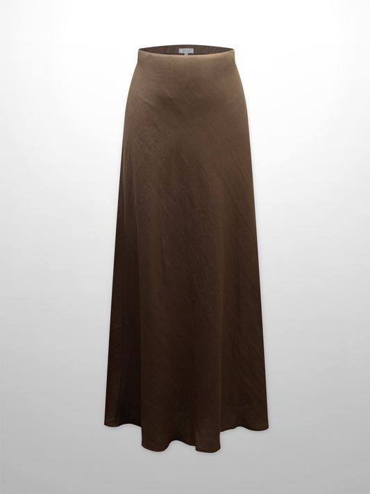 Linen Slip Skirt-Brown-0