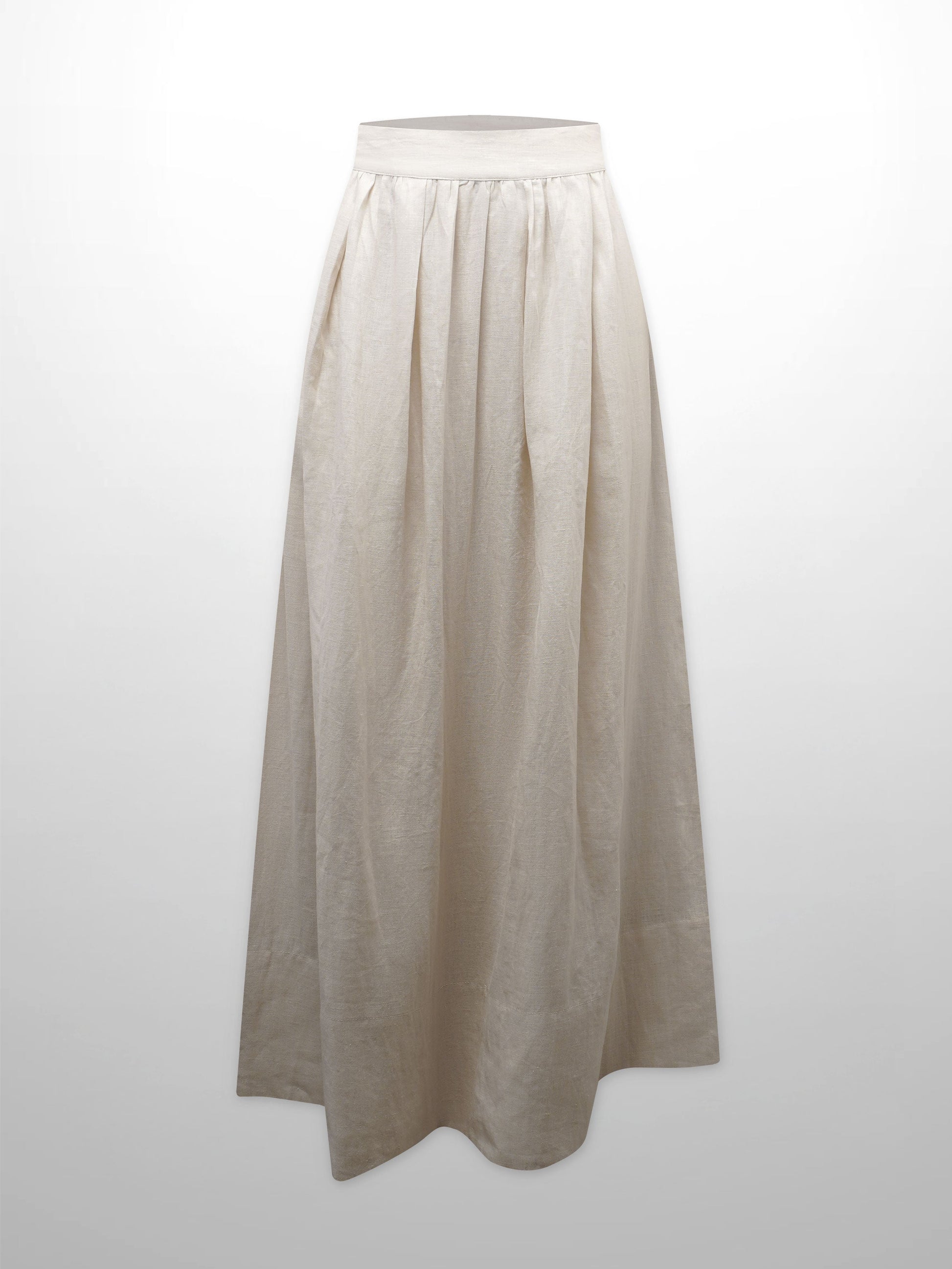 Gathered Waist Linen Skirt-Ecru-1