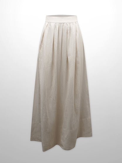 Gathered Waist Linen Skirt-Ecru-1