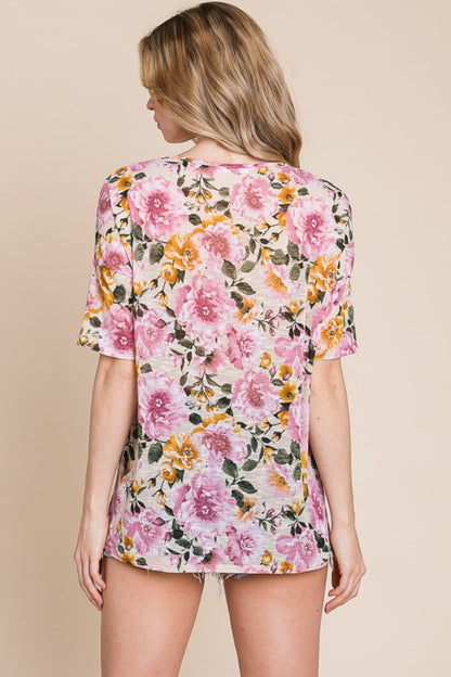BOMBOM Floral Round Neck T-Shirt-1