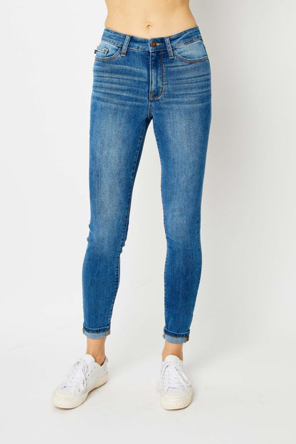Judy Blue Full Size Cuffed Hem Skinny Jeans-4