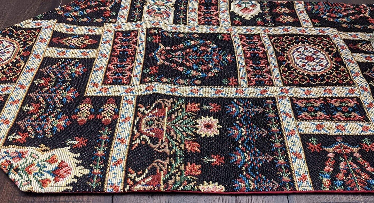 DaDalogy Bedding Elegant Woven Mughal Floral Tapestry Table Runner, Dark Noir Botanical Vintage Fleur (18197)-2