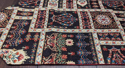 DaDalogy Bedding Elegant Woven Mughal Floral Tapestry Table Runner, Dark Noir Botanical Vintage Fleur (18197)-2