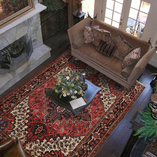 6'5" x 8'5" Hand Knotted 100% Wool Authentic Herizz Area Rug Traditional Rust-0