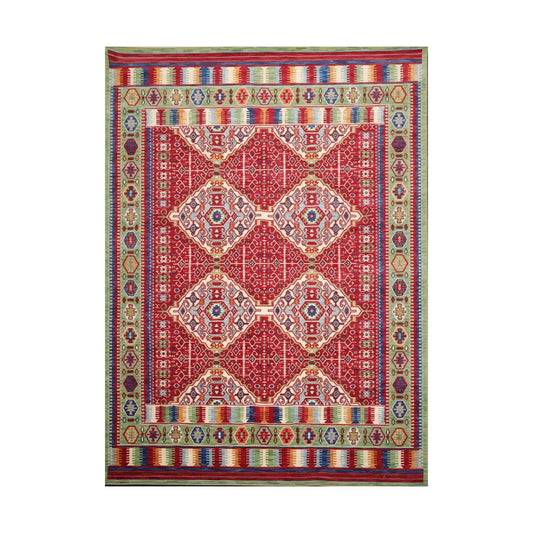 8' x 11' Geometric Traditional Wool Area Rug Red Made in USA-0