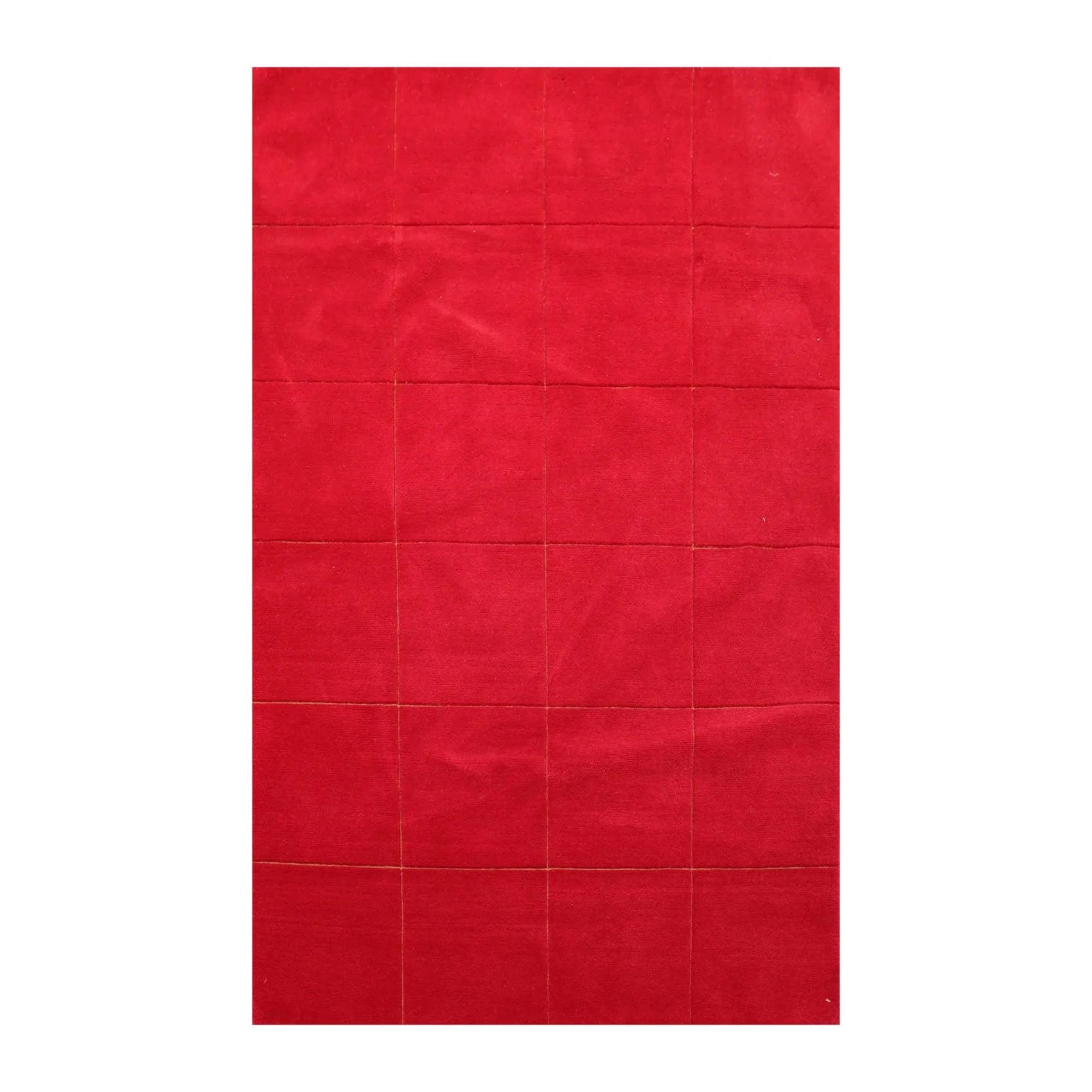 4' x 6' Hand Knotted 100% Wool Tibetan solid Squares 150 KPSI Area Rug Red-0