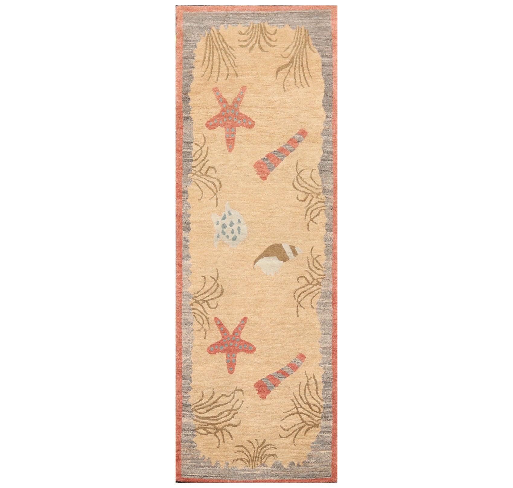 3'1" x 8'11" Runner Hand Knotted Tibetan Wool Designer Plus Pile Area Rug Beige-0