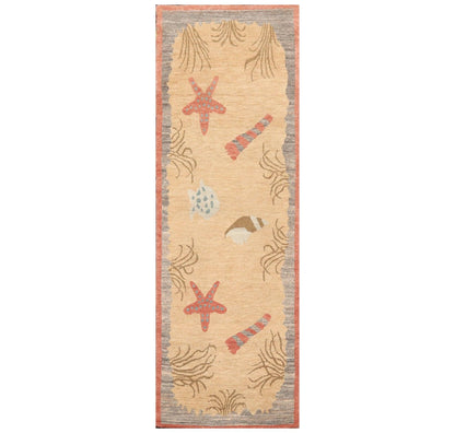 3'1" x 8'11" Runner Hand Knotted Tibetan Wool Designer Plus Pile Area Rug Beige-0