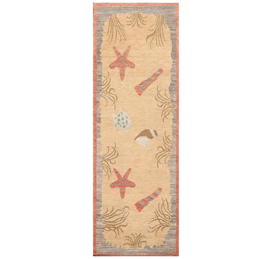 3'1" x 8'11" Runner Hand Knotted Tibetan Wool Designer Plus Pile Area Rug Beige-0