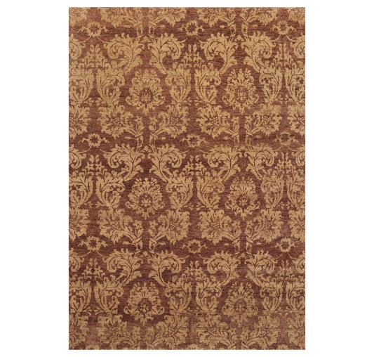 6' x 8'8'' Hand Knotted New Zealand Wool Damask Antique Finish Area Rug Brown-0