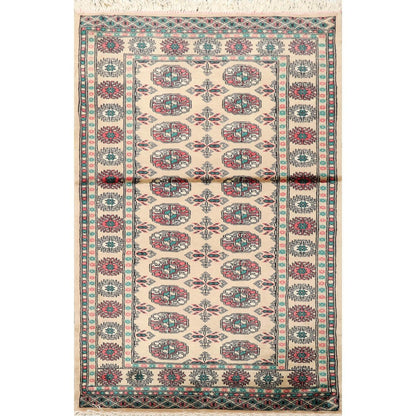 3'2" x 4'11” Hand Knotted Wool Bokhara with Silky Sheen Oriental Area Rug Beige-0