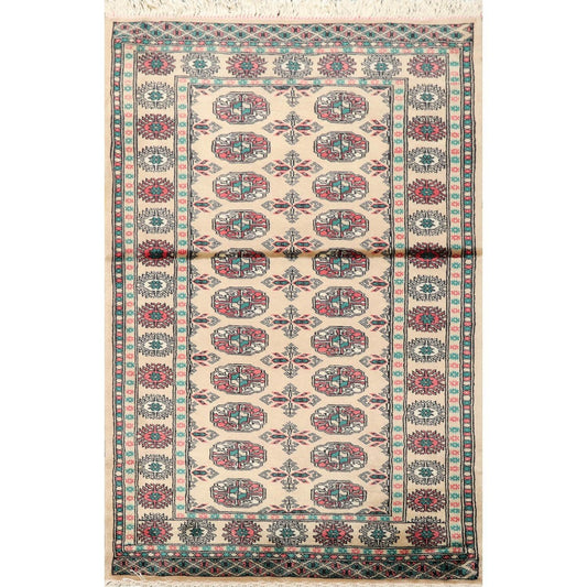 3'2" x 4'11” Hand Knotted Wool Bokhara with Silky Sheen Oriental Area Rug Beige-0