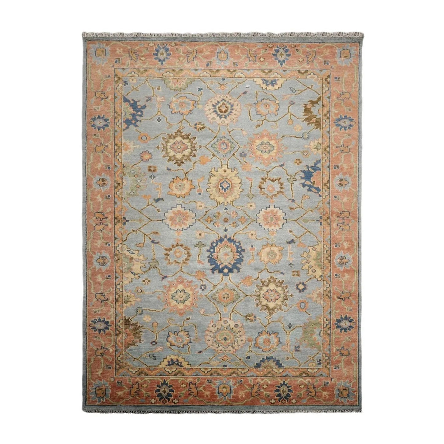 Multi Sizes Blue, Peach LoomBloom Turkish Oushak Hand Knotted 100% Wool Traditional Oriental Area Rug-1