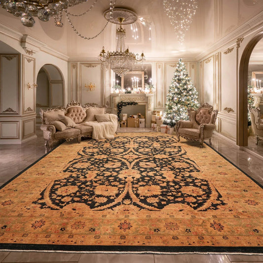 11'8''x16'10'' Charcoal, Gold Palace Hand Knotted 100% Wool Chobi Peshawar Traditional Oriental Area Rug-0