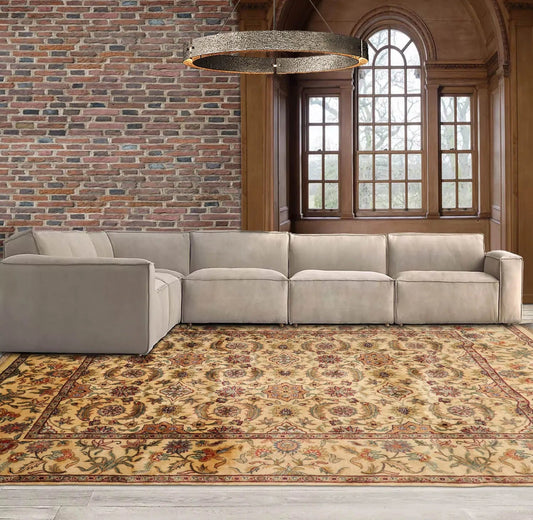 9x12 Ivory, Aqua Hand Knotted 100% Wool Agra Traditional Oriental Area Rug-0