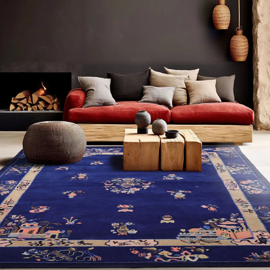 LoomBloom  Multi Sizes Royal Blue Hand Tufted Pictorial Chinese Art Deco New Zealand Wool Oriental Area Rug-0