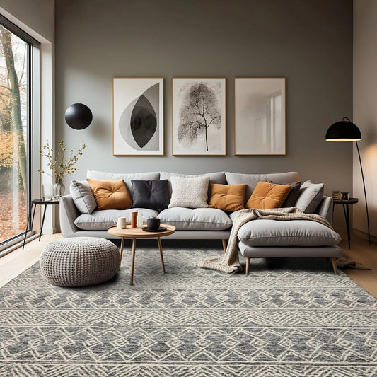 LoomBloom Multi Size Black Hand Tufted Transitional Geometric Wool Oriental Area Rug-0