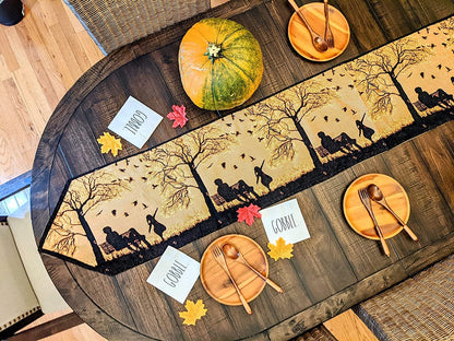 DaDalogy Autumn Birds Family Gathering Woven Tapestry Dining Table Runner (18198)-3