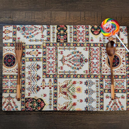 DaDalogy Bedding Set of 4-Pieces Light White Mughal Floral Botanical Cottage Fleur Tapestry Placemats 13” x 19” (18196)-4