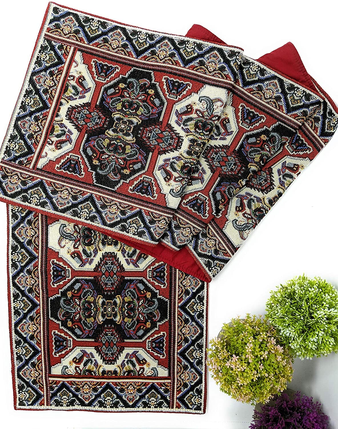 DaDalogy Elegant Majestic Kilim Red Persian Rug Ornate Floral Woven Tapestry Table Runner (18195)-0