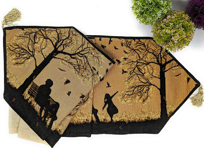 DaDalogy Autumn Birds Family Gathering Woven Tapestry Dining Table Runner (18198)-2