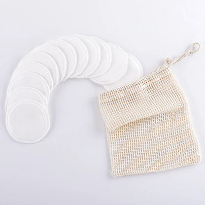 10 Reusable Organic Bamboo Cotton Facial Pads - Zero Waste Plastic Free Natural Makeup Remover Pads + Organic Mesh Cotton Laundry Bag-2