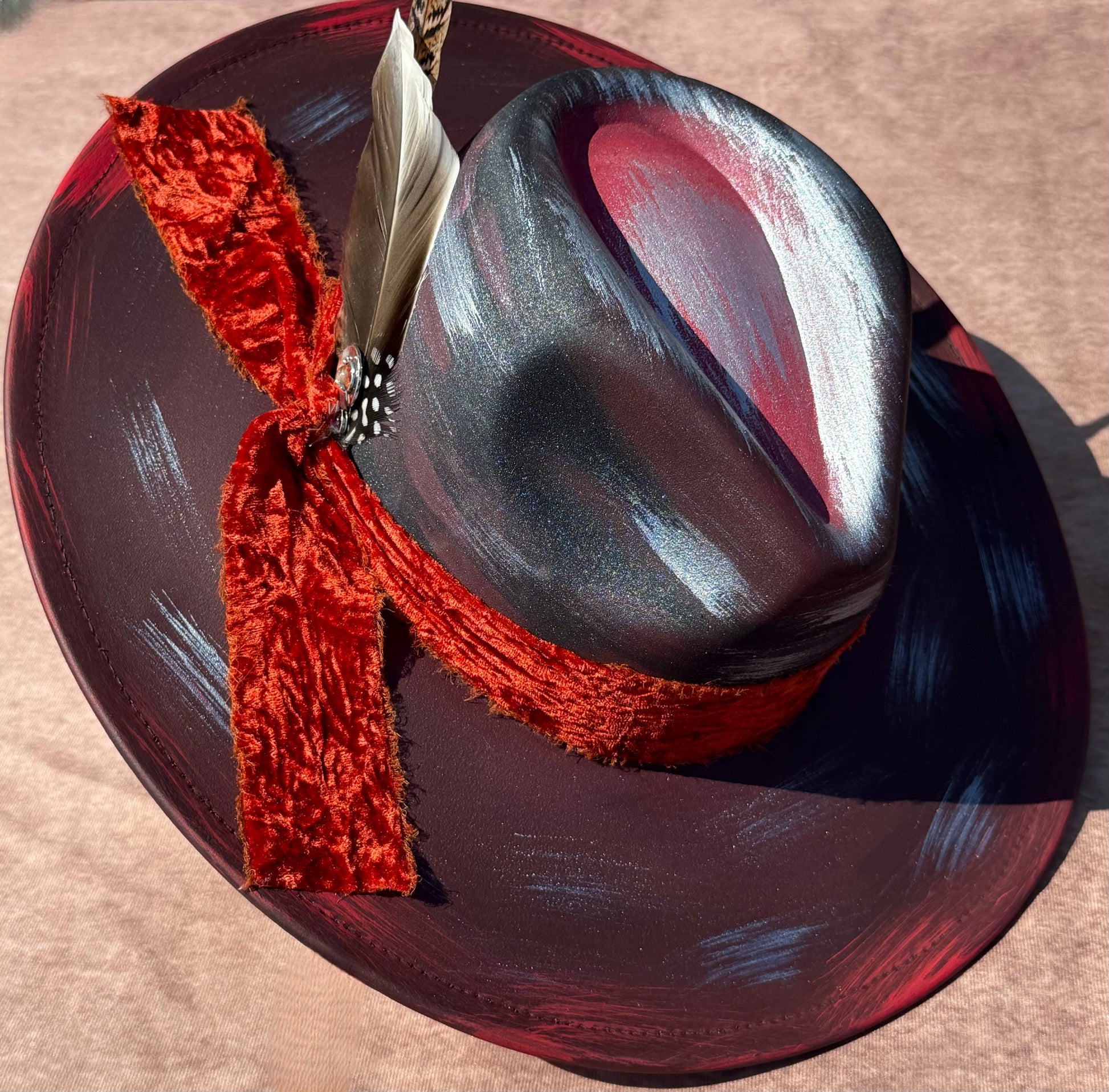Custom handcrafted Red Velvet Fedora Hat-1