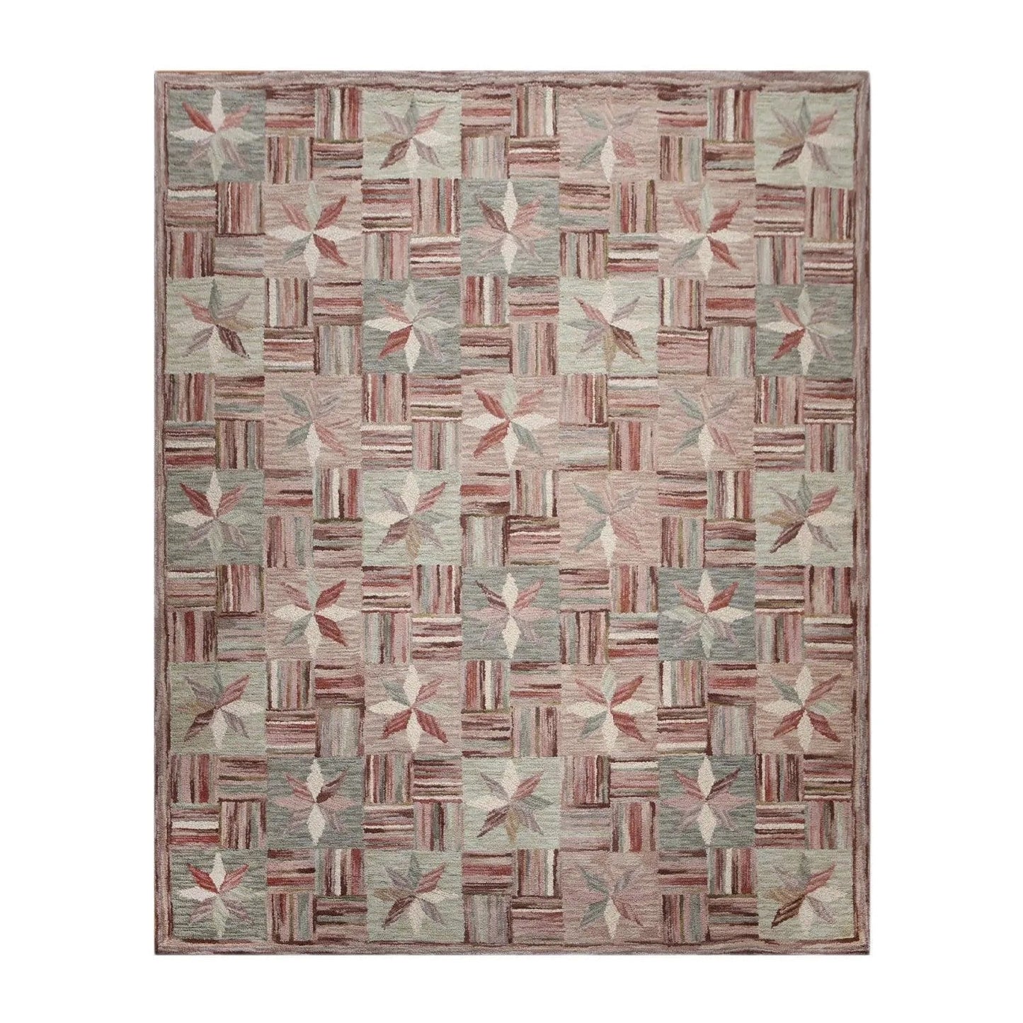 8'x10' Beige, Rust, Gray, Rose, Multi Color Hand Tufted Oriental Wool Rug-1