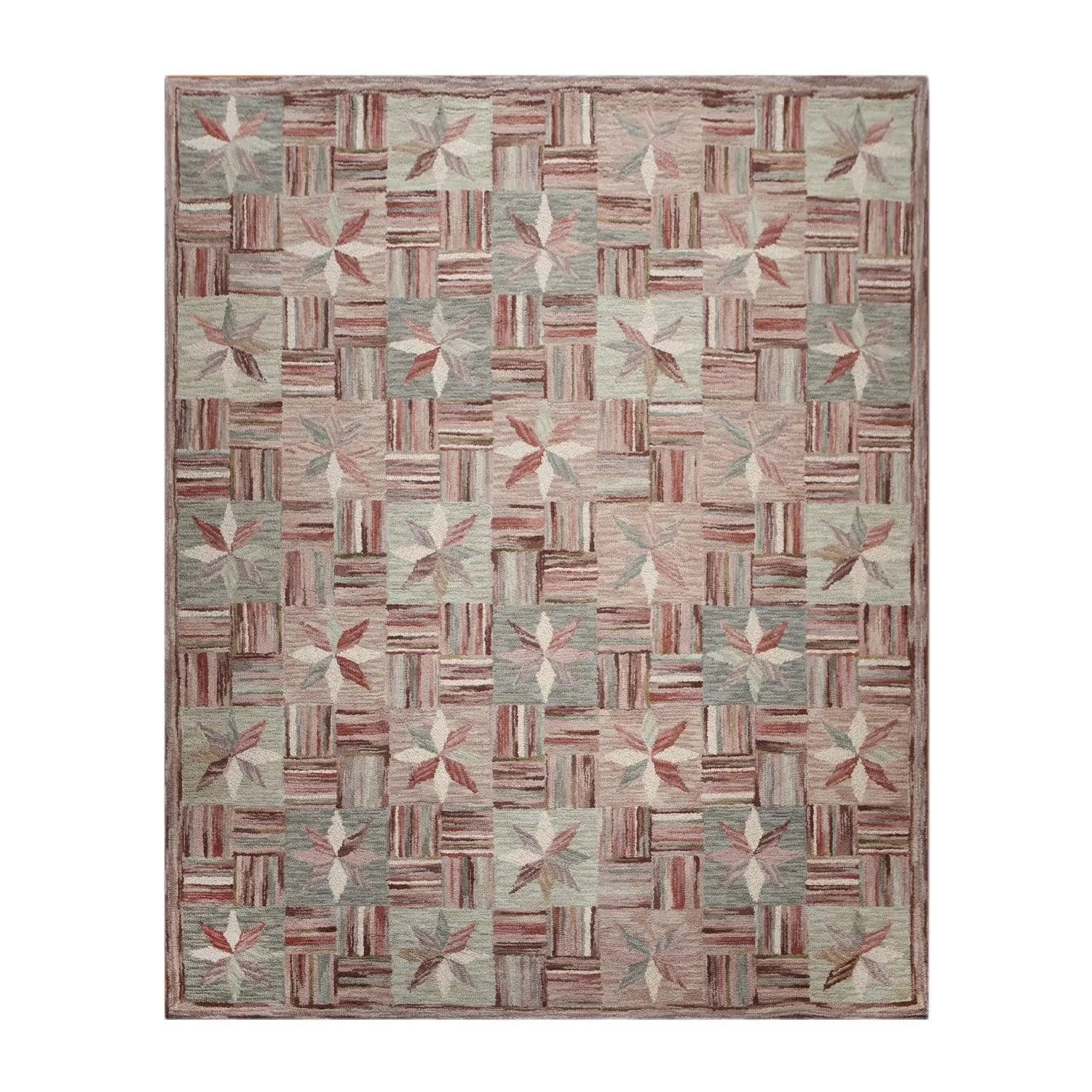 8'x10' Beige, Rust, Gray, Rose, Multi Color Hand Tufted Oriental Wool Rug-1