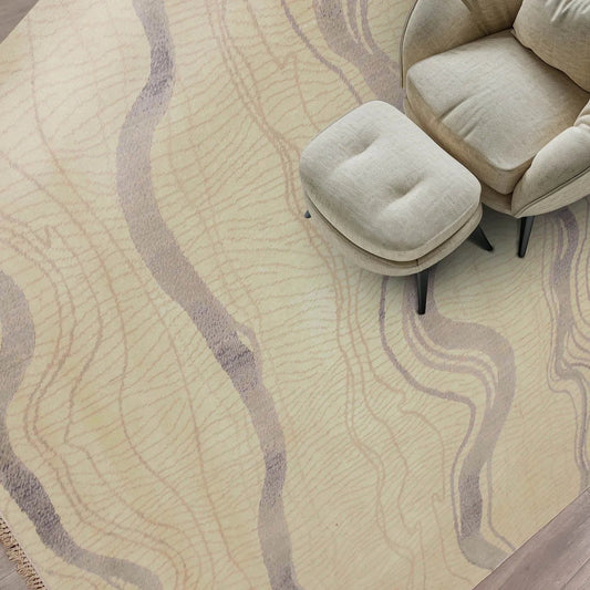 6' x 9' Hand Knotted Swirls Pattern 100% Wool Area rug Ivory-0