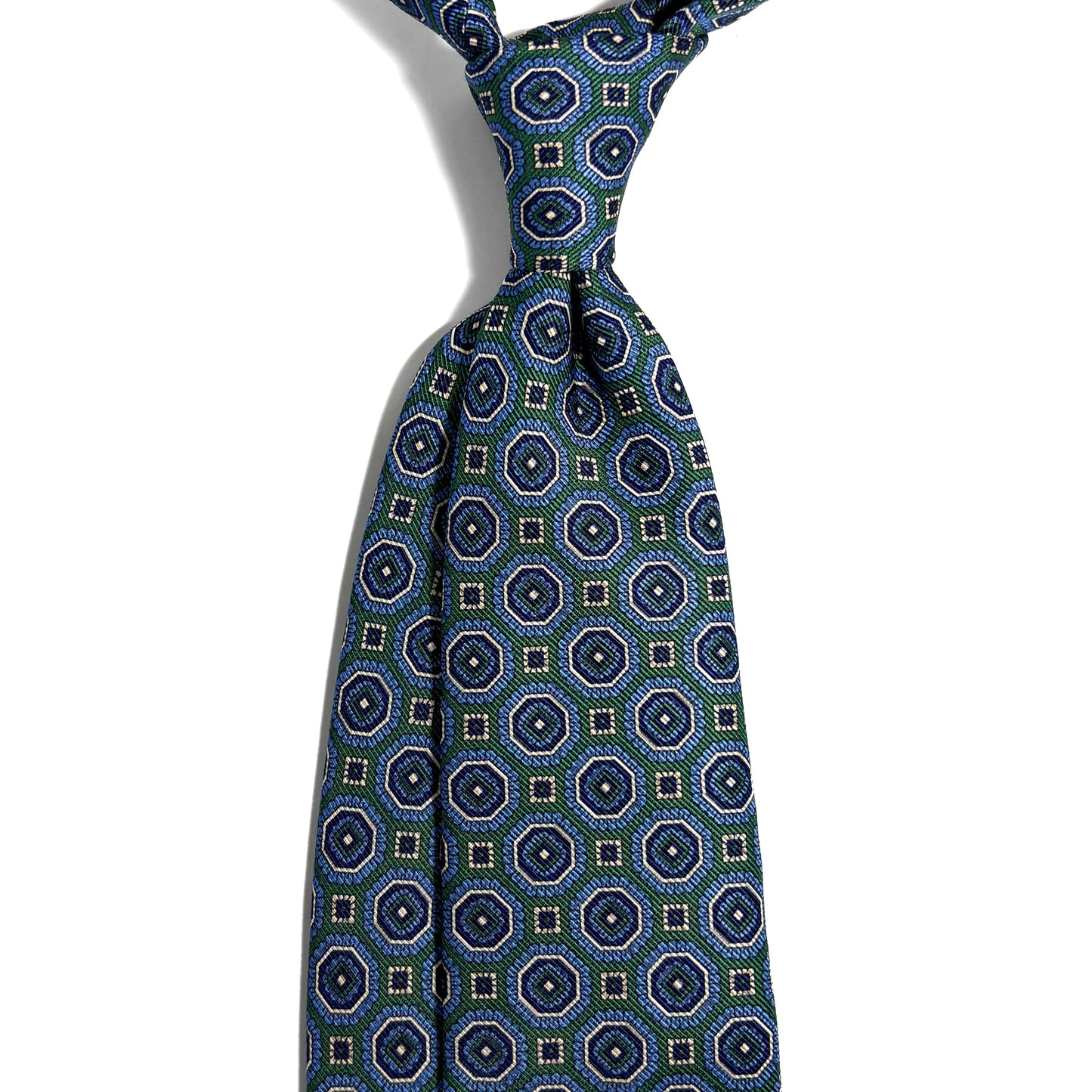 Green & Blue Floral Medallion Silk Tie (Handmade in Italy)-1