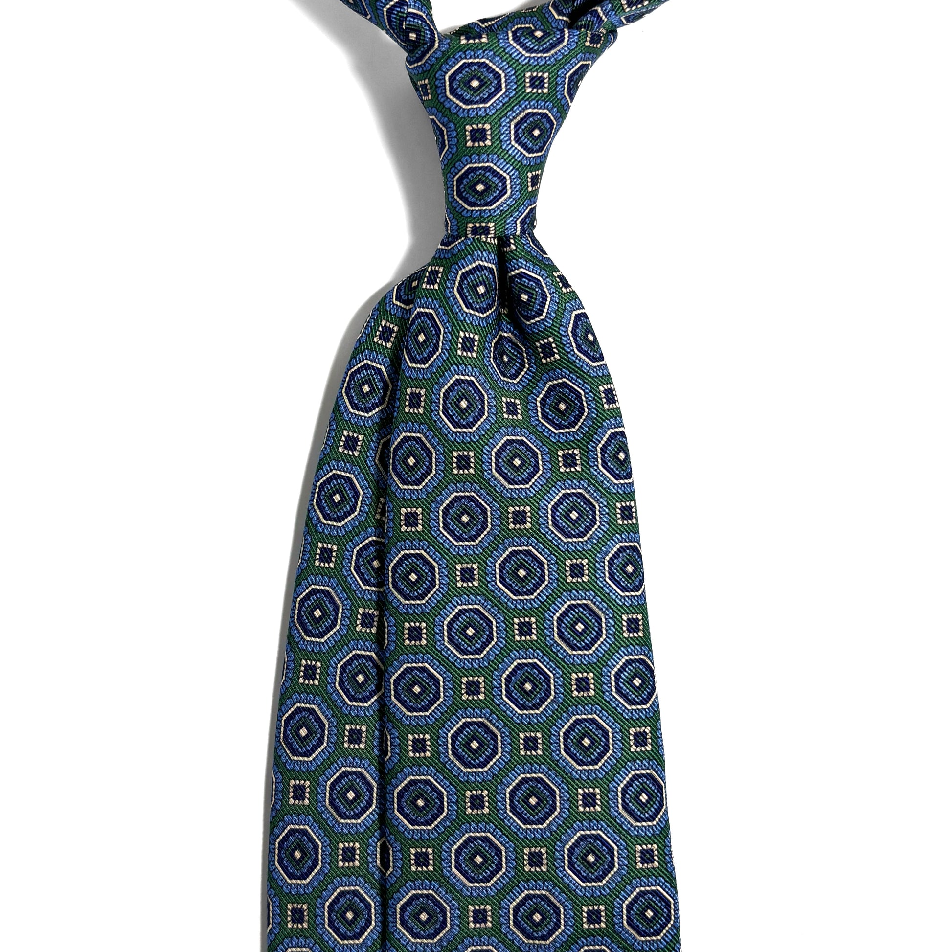 Green & Blue Floral Medallion Silk Tie (Handmade in Italy)-1
