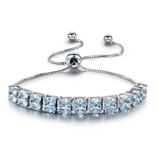 Blue Topaz Tennis Bracelet – 925 Sterling Silver-0