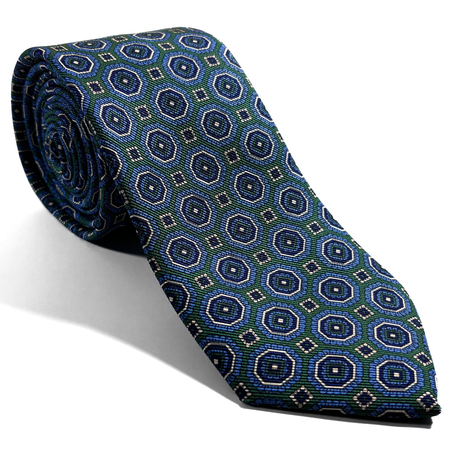 Green & Blue Floral Medallion Silk Tie (Handmade in Italy)-0