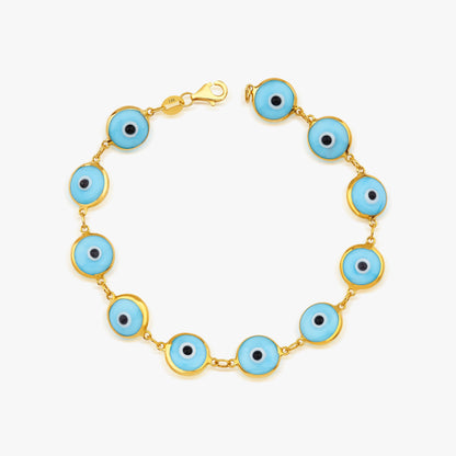 Baby Blue Evil Eye Bracelet in 14K Gold-0