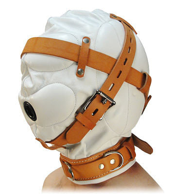 Total Sensory Deprivation White Leather Hood - MediumLarge-0
