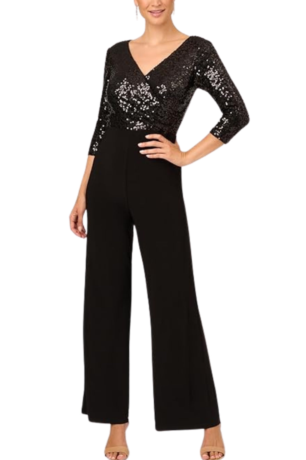 Adrianna Papell Sequin Faux Wrap V-Neck Jumpsuit-5