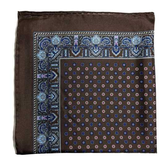 Brown Floral Silk Pocket Square-0