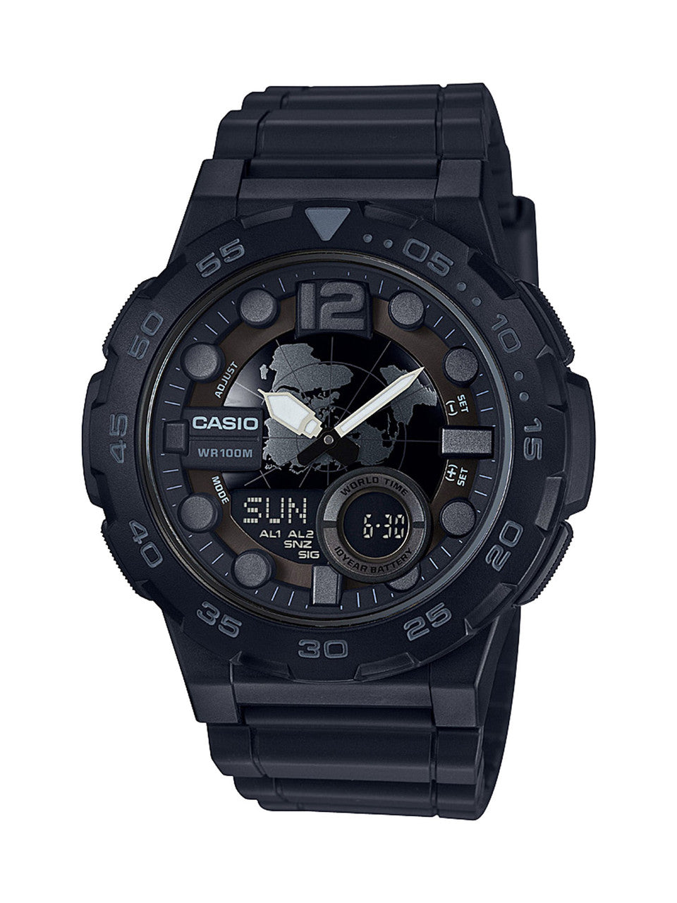 Casio Men's 'Classic' Quartz Stainless Steel and Resin Casual Watch, Color Black (Model: AEQ-100W-1-0