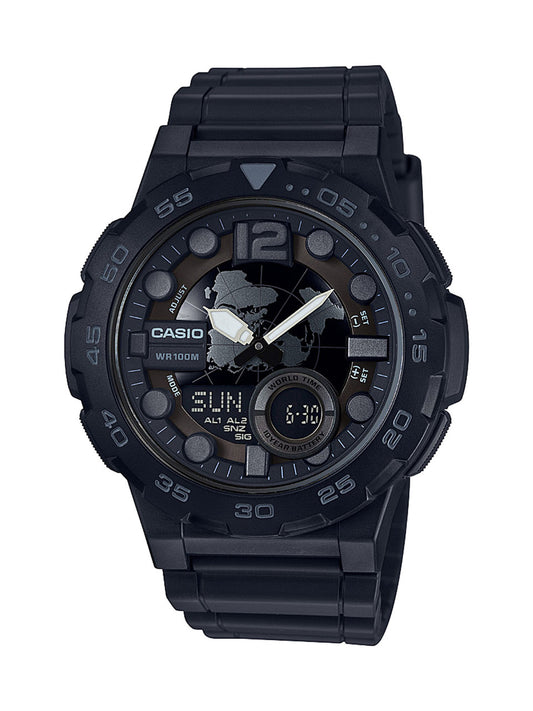 Casio Men's 'Classic' Quartz Stainless Steel and Resin Casual Watch, Color Black (Model: AEQ-100W-1-0