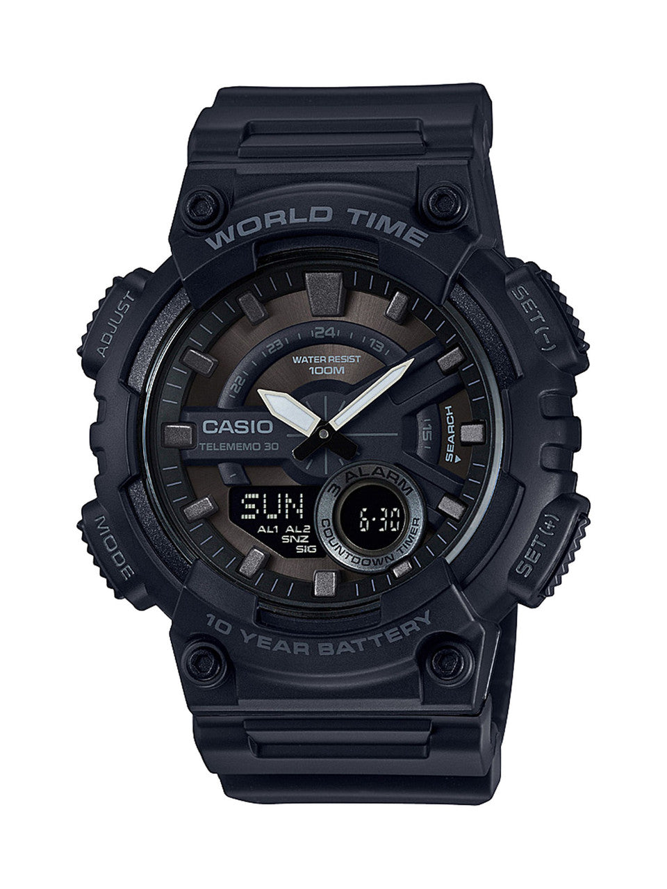 Casio Men's 'CLASSIC' Quartz Stainless Steel and Resin Casual Watch, Color:Black (Model: AEQ-110W-1-0